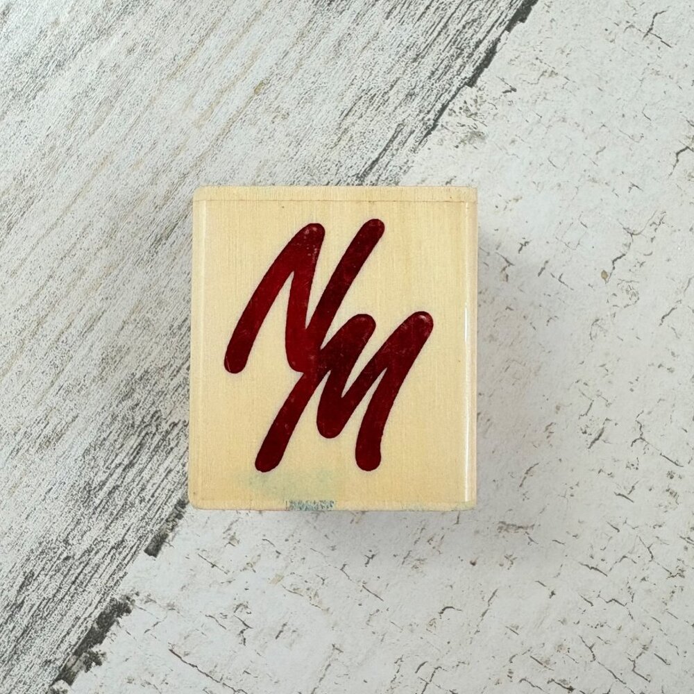 That’s All She Stamped NM N M Letters Initial Monogram Wood Mounted Rubber Stamp